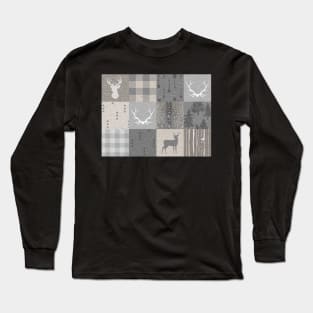 Rustic Woodland Patchwork - grey and beige Long Sleeve T-Shirt